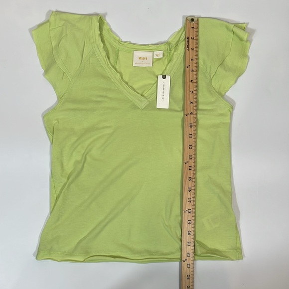 Anthropologie Maeve Flutter Sleeve Tee NWT Size S Chartreuse - Picture 5 of 10